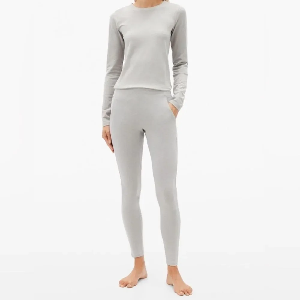 Lunya Restore Pocket Leggings Supima Cotton Blend Yoga Pant Light Grey XS